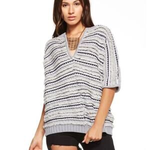 Chaser Dolan Pullover Gray Fringe Sweater, Size Medium